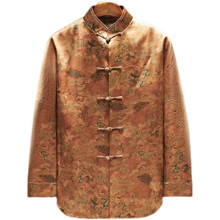 Buddha Stones 100% マルベリーシルク 30匁 鳳凰 吉祥雲 長袖 メンズジャケット - image 4
