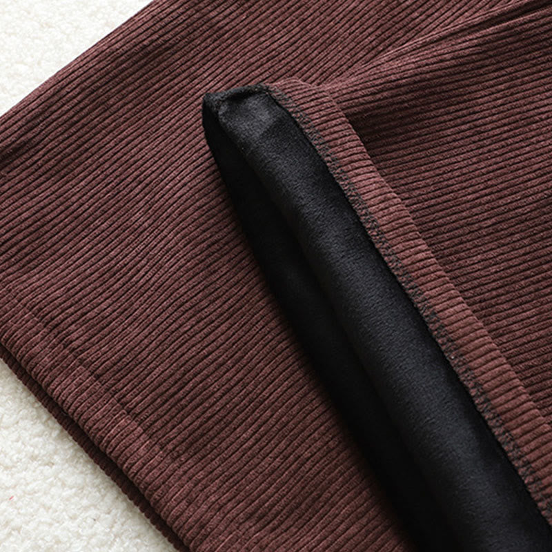 Buddha Stonesフリース裏地 ハイウエスト レディース ワイドレッグ コーデュロイ コットンパンツ ポケット付き - image 8