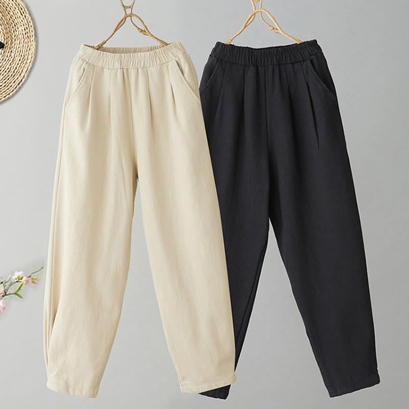 Buddha Stones冬用 レディース コットン サーマル フリース裏地 アンクル丈 パンツ ポケット付き - image 11