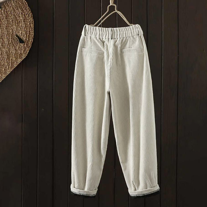 Buddha Stonesレディース 冬用 無地 コーデュロイ コットン ハイウエスト フリース裏地 ハーレムパンツ ポケット付き - image 1