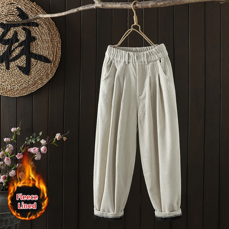 Buddha Stonesレディース 冬用 無地 コーデュロイ コットン ハイウエスト フリース裏地 ハーレムパンツ ポケット付き - リネン - US8-10，UK/AU12-14，EU40-42 (2XL) - image 0