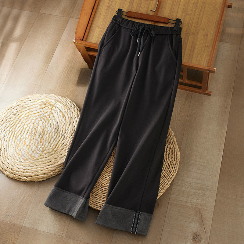 Buddha Stonesカジュアル 厚手 伸縮性ウエスト ストレートレッグ レディース 冬パンツ ポケット付き - 黒 - US8-10，UK/AU12-14，EU40-42 (2XL) - image 0