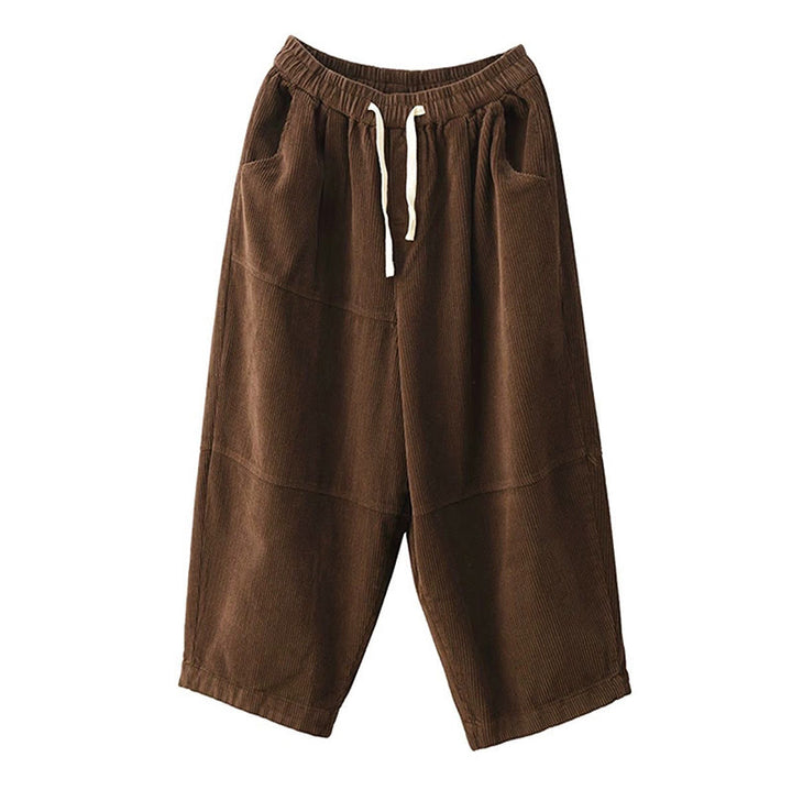 Buddha Stonesレディース ドローストリングデザイン コットンコーデュロイ サーマルフリース裏地 ポケット付きパンツ - image 1