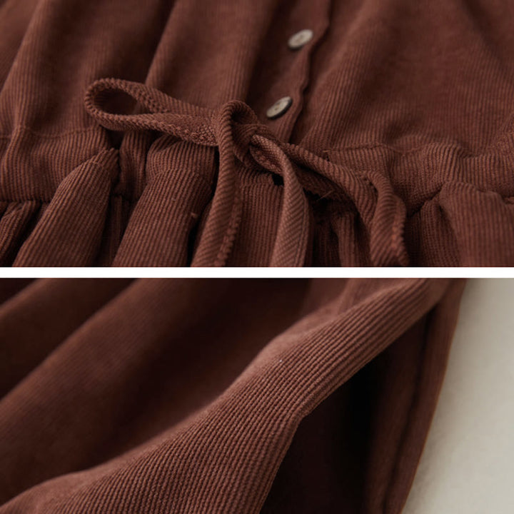 Buddha Stones刺繍花柄レースアップデザイン長袖ミディドレス（ポケット付き） - image 5