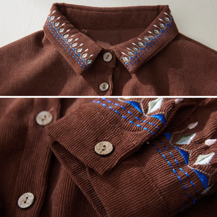 Buddha Stones刺繍の花柄レースアップデザイン長袖ミディドレス（ポケット付き） - image 3