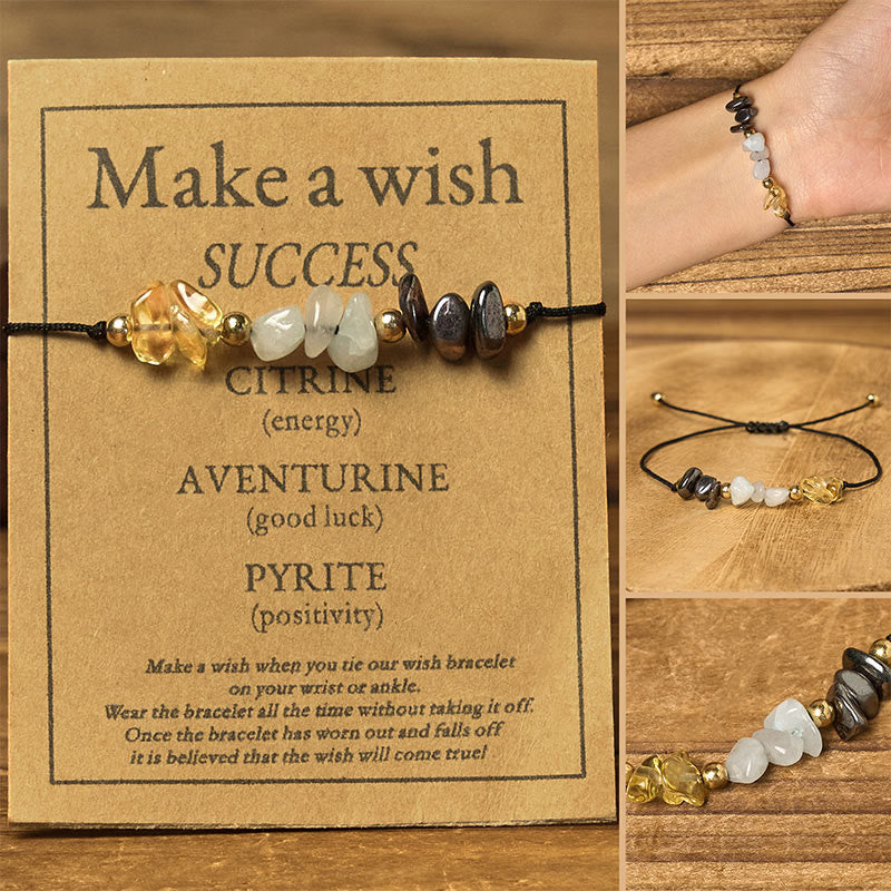 Buddha Stonesシトリン グリーンアベンチュリン パイライト成就のロープカードブレスレット - 不規則ビーズ（手首周り：14～23cm） - image 0