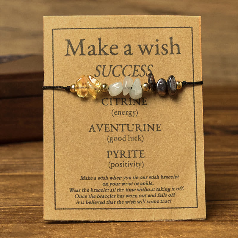 Buddha Stonesシトリン グリーンアベンチュリン パイライト成就のロープカードブレスレット - image 1