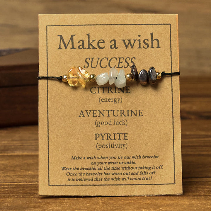 Buddha Stonesシトリン グリーンアベンチュリン パイライト成就のロープカードブレスレット - image 1
