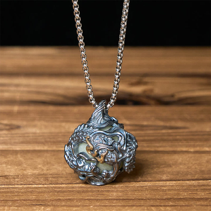 Buddha Stones 銅製ドラゴンのビーズを囲む力強いペンダントネックレス - ドラゴン＆ツイストチェーン - image 7