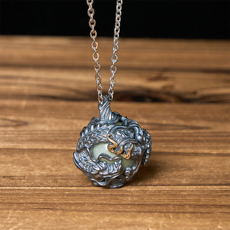 Buddha Stones 銅製ドラゴンのビーズを囲む力強いペンダントネックレス - ドラゴン＆クロスチェーン - image 0