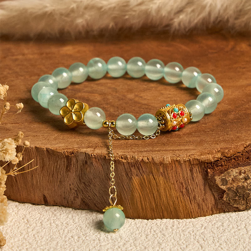 Buddha Stonesチベット産 ホワイトアゲート 水晶石 花 ポジティブブレスレット - ブルークリスタル（手首周り：14～16cm） - image 15