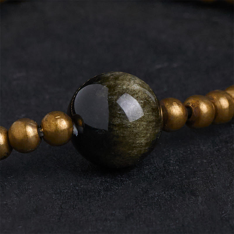 Buddha Stonesメッキ銅真鍮金光沢黒曜石 守護開運財運ブレスレット - image 5