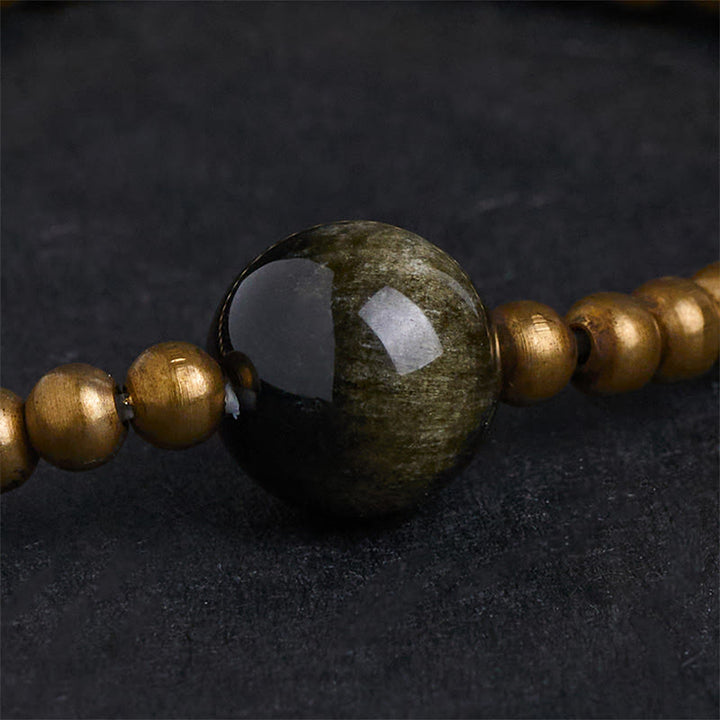 Buddha Stonesメッキ銅真鍮金光沢黒曜石 守護開運財運ブレスレット - image 5
