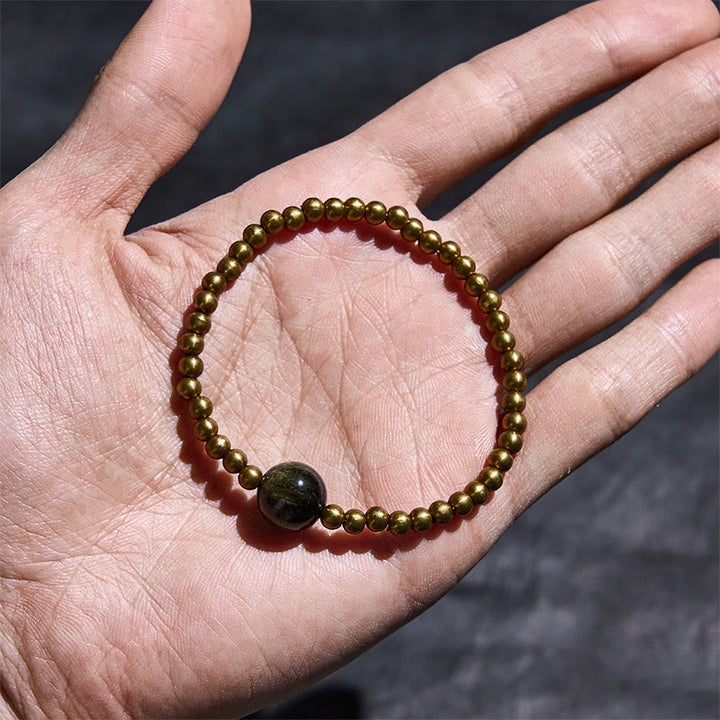 Buddha Stonesメッキ銅真鍮金光沢黒曜石 守護開運財運ブレスレット - image 3