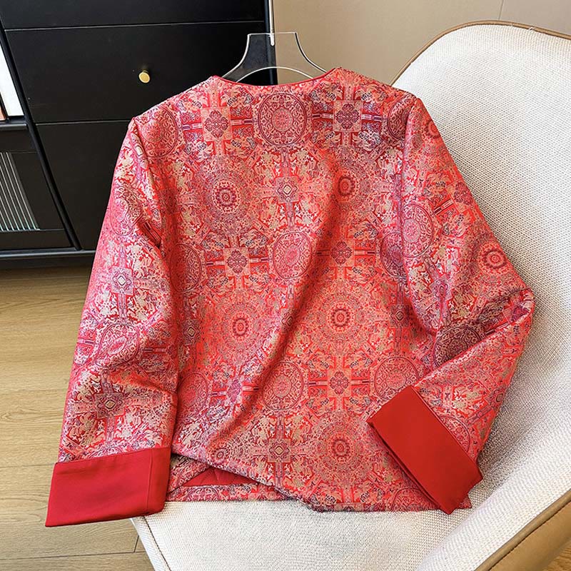 Buddha Stonesレディース ジャカード シンメトリー フローラル パターン ロングスリーブ ジャケット ポケット付き - image 2