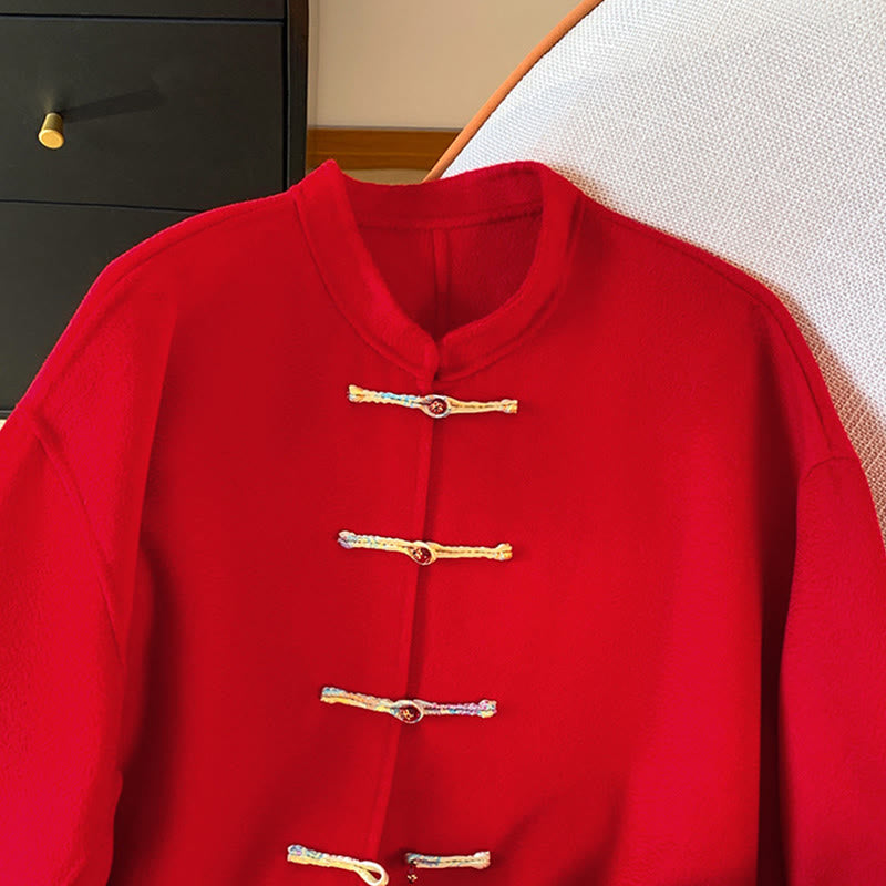 Buddha Stones冬 刺繍 ボタン デザイン 長袖 レディース コットン ジャケット ポケット付き - image 3