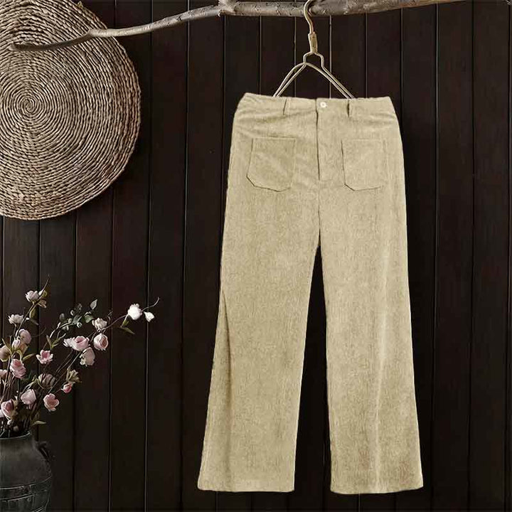 Buddha Stonesプレーンコーデュロイポリエステルレディースボタンワイドレッグパンツ（ポケット付き） - ベージュ - US14、 UK/AU18、 EU46 (2XL) - image 9
