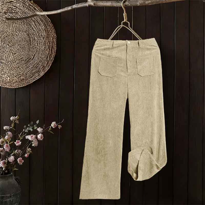 Buddha Stonesプレーンコーデュロイポリエステルレディースボタンワイドレッグパンツ（ポケット付き） - image 12