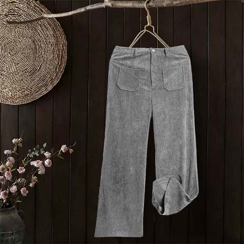 Buddha Stonesプレーンコーデュロイポリエステルレディースボタンワイドレッグパンツ（ポケット付き） - ダークグレー - US14、 UK/AU18、 EU46 (2XL) - image 14