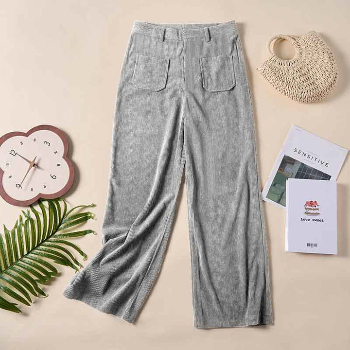 Buddha Stonesプレーンコーデュロイポリエステルレディースボタンワイドレッグパンツ（ポケット付き） - image 20