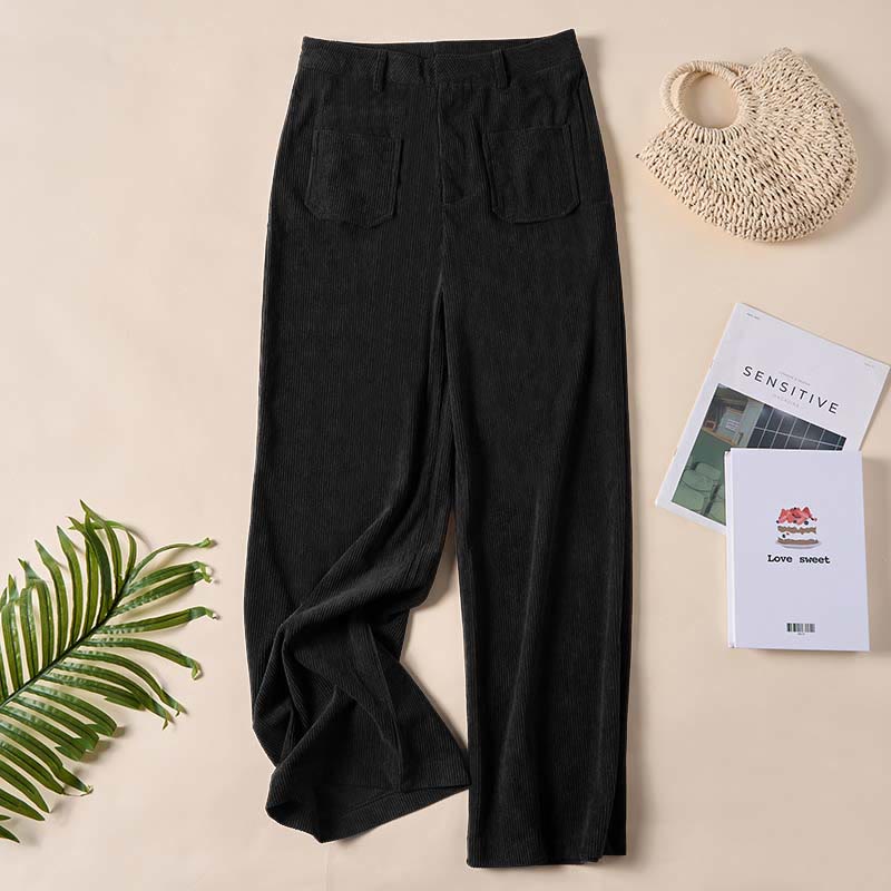 Buddha Stonesプレーンコーデュロイポリエステルレディースボタンワイドレッグパンツ（ポケット付き） - 黒 - US14、 UK/AU18、 EU46 (2XL) - image 21