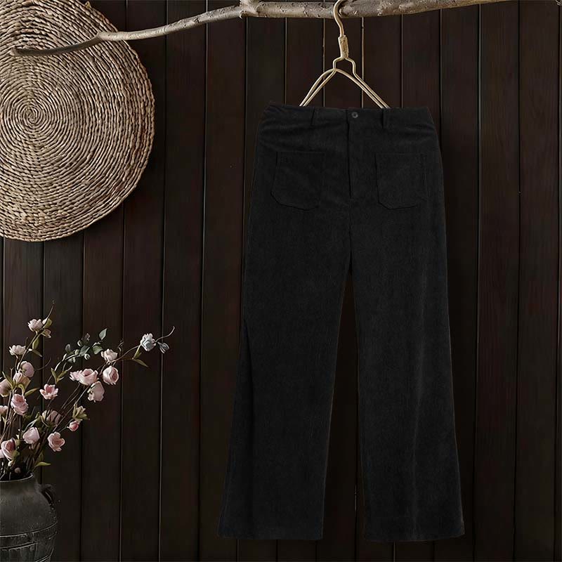 Buddha Stonesプレーンコーデュロイポリエステルレディースボタンワイドレッグパンツ（ポケット付き） - image 25