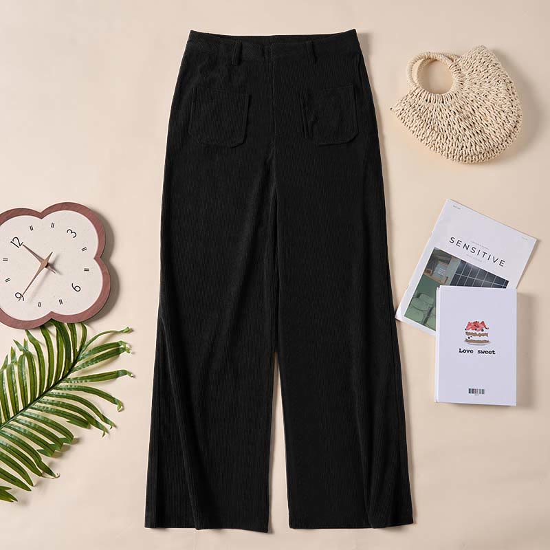 Buddha Stonesプレーンコーデュロイポリエステルレディースボタンワイドレッグパンツ（ポケット付き） - image 23