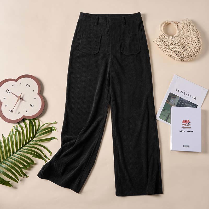 Buddha Stonesプレーンコーデュロイポリエステルレディースボタンワイドレッグパンツ（ポケット付き） - image 22