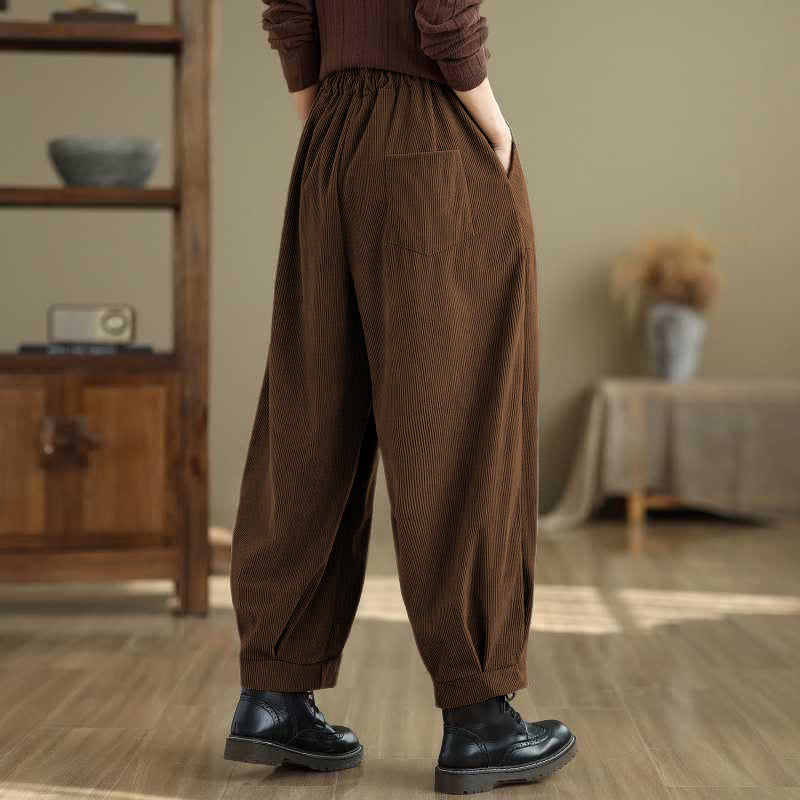 Buddha Stones冬用 無地 アンクル丈 シンプルデザイン レディース コーデュロイ ハーレムパンツ ポケット付き - image 9