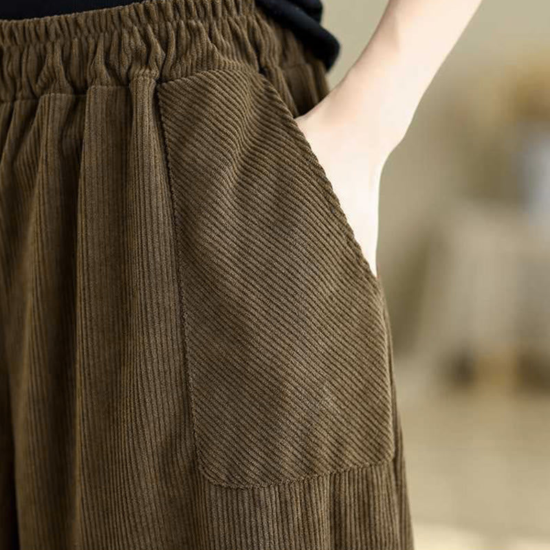 Buddha Stones冬用 無地 アンクル丈 シンプルデザイン レディース コーデュロイ ハーレムパンツ ポケット付き - image 21