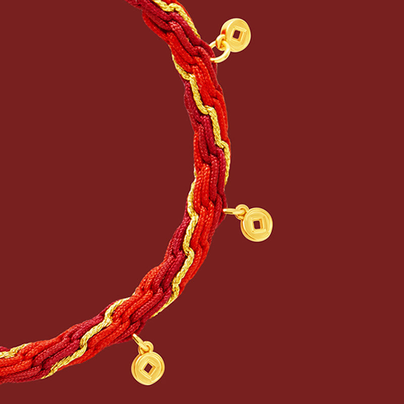 Buddha Stones 銅メッキ18金製 午年福文字赤紐幸運の編み込みブレスレット - image 11