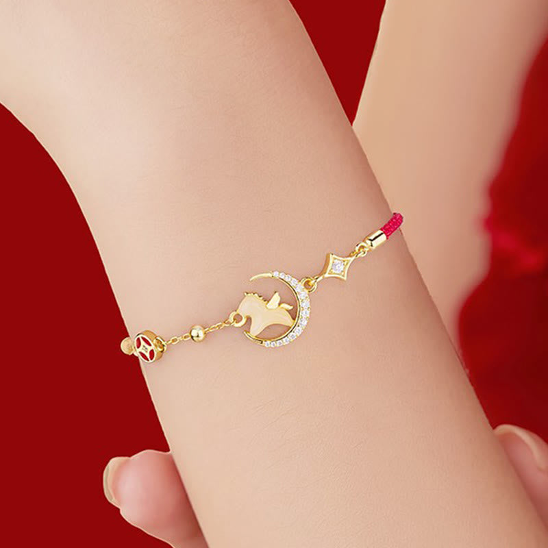 Buddha Stones和田翡翠 午年 925スターリングシルバー ジルコン 豊穣 レッドロープブレスレット - image 3