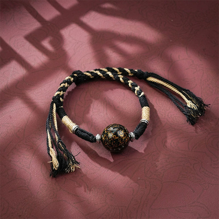 Buddha Stones漆工芸ビーズ多色編み紐ブレスレット - 黒 - image 8