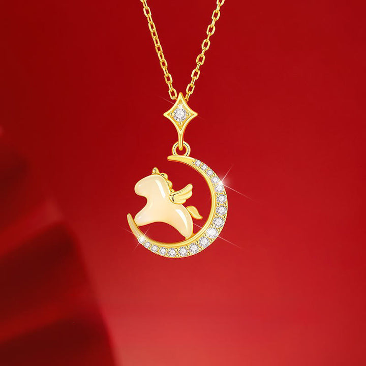 Buddha Stones馬年 925 スターリングシルバー 和田翡翠 ジルコン 豊穣 ペンダントネックレス - 翡翠、925スターリングシルバー、ジルコン - image 0