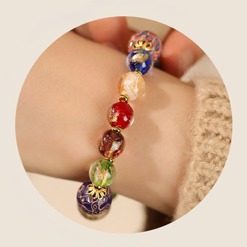 Buddha Stones、カラフルな琉璃ガラス、白檀、ひょうたんビーズ、漆工芸ブレスレット - image 5