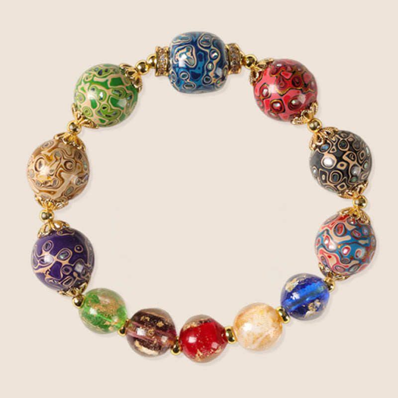 Buddha Stones、カラフルな琉璃ガラス、白檀、ひょうたんビーズ、漆工芸ブレスレット - image 6