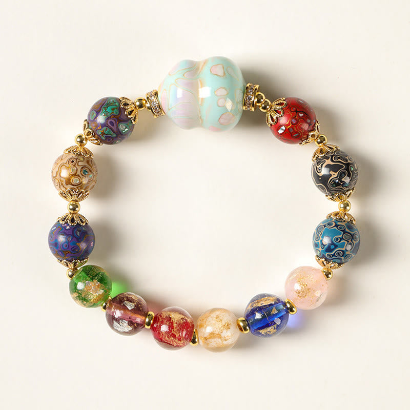 Buddha Stones、カラフルな琉璃ガラス、白檀、ひょうたんビーズ、漆工芸ブレスレット - 10mm - image 8