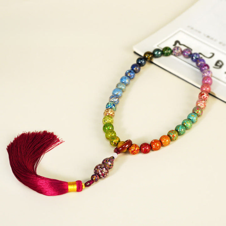 Buddha Stones黒檀漆工芸 ひょうたんビーズ タッセル良縁祈願ブレスレット - 黒檀（手首周り：15～18cm） - image 1