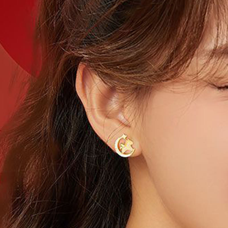 Buddha Stones午年 和田翡翠 925スターリングシルバー 月 ジルコン 豊穣 イヤリング - image 3