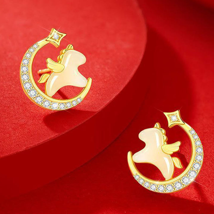 Buddha Stones午年 和田翡翠 925スターリングシルバー 月 ジルコン 豊穣 イヤリング - image 2