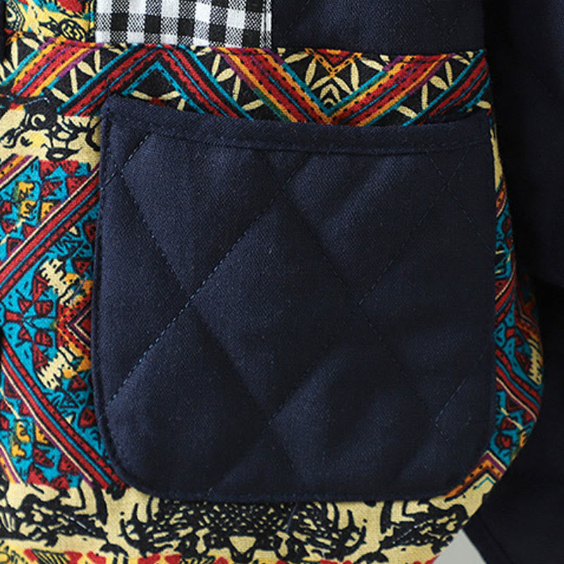 Buddha Stonesエスニック フロッグボタン パッチワーク レディース 厚手コットン 長袖ジャケット ポケット付き - image 11