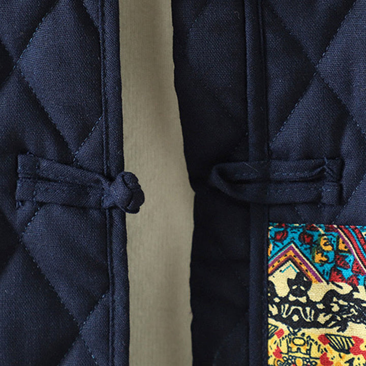 Buddha Stonesエスニック フロッグボタン パッチワーク レディース 厚手コットン 長袖ジャケット ポケット付き - image 14
