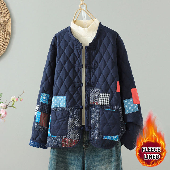 Buddha Stonesエスニック フロッグボタン パッチワーク レディース 厚手コットン 長袖ジャケット ポケット付き - ブルーフローラル - US8-10，UK/AU12-14，EU40-42 (2XL) - image 0