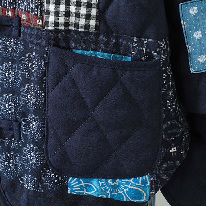 Buddha Stonesエスニック フロッグボタン パッチワーク レディース 厚手コットン 長袖ジャケット ポケット付き - image 3