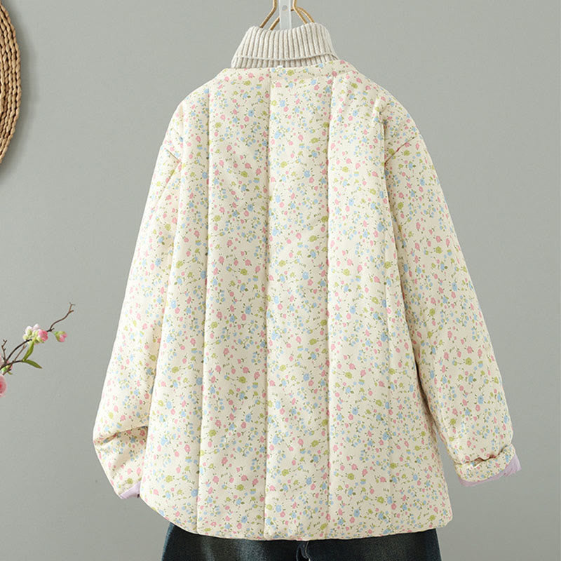 Buddha Stonesボタンデザイン 花柄 レディース コットン 長袖 厚手 ジャケット ポケット付き - image 1