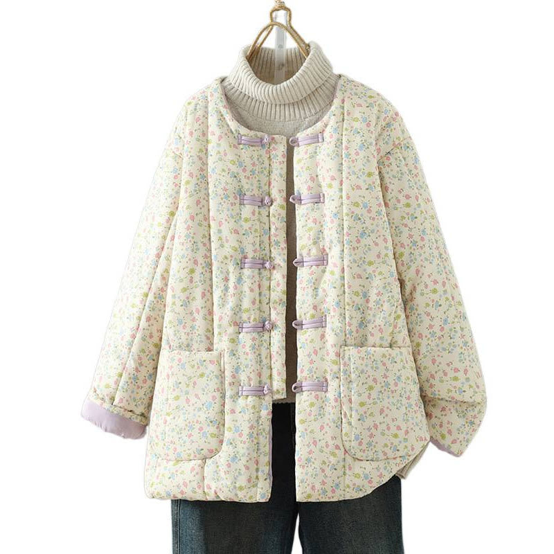 Buddha Stonesボタンデザイン 花柄 レディース コットン 長袖 厚手 ジャケット ポケット付き - image 10