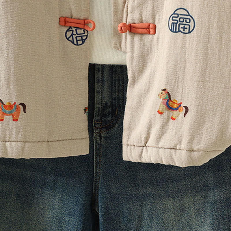 Buddha Stones馬福キャラクター柄カエルボタンデザインレディースコットン長袖厚手ジャケット - image 18