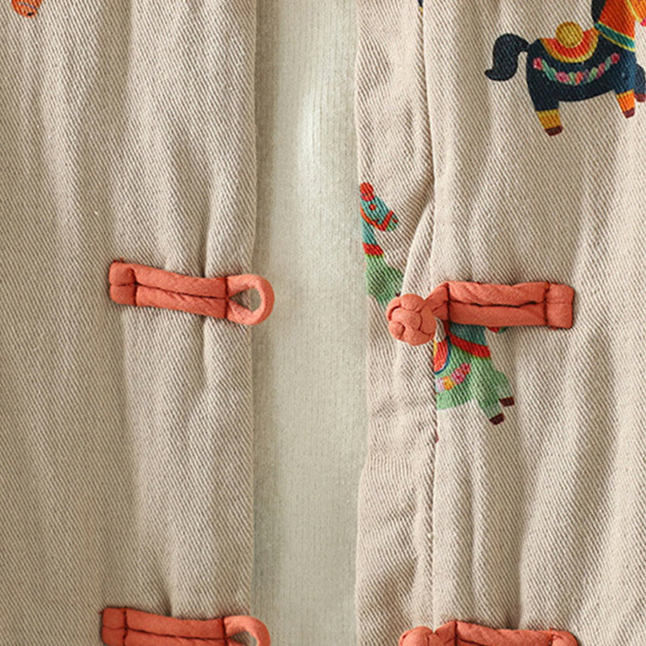 Buddha Stones馬福キャラクター柄カエルボタンデザインレディースコットン長袖厚手ジャケット - image 9