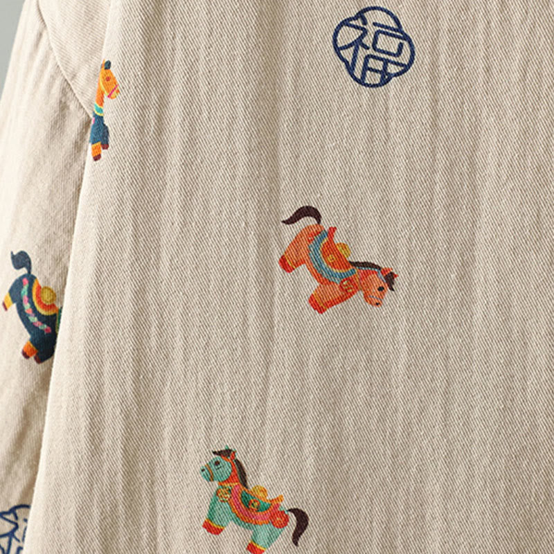 Buddha Stones馬福キャラクター柄カエルボタンデザインレディースコットン長袖厚手ジャケット - image 13