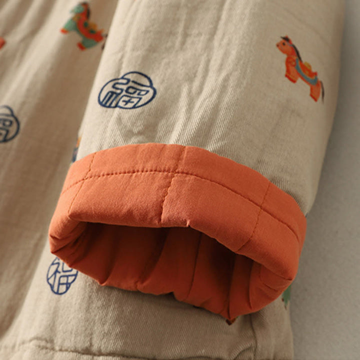 Buddha Stones馬福キャラクター柄カエルボタンデザインレディースコットン長袖厚手ジャケット - image 16